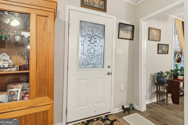 foyer with dark hardwood / wood-style flooring