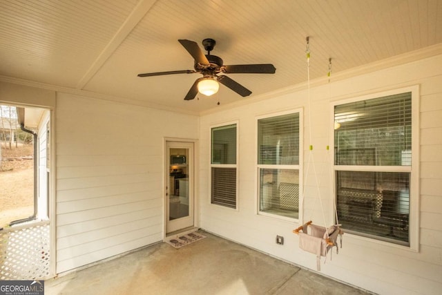 view of patio featuring ceiling fan