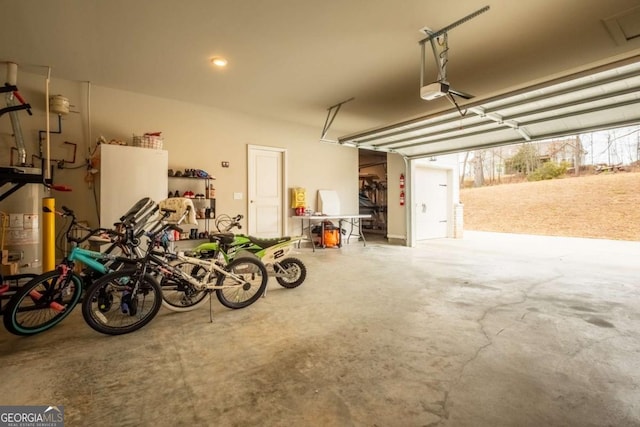 garage featuring water heater