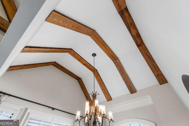 4080 Ryckeley Dr, Gainesville, GA 30504 - details featuring beam ceiling and an inviting chandelier