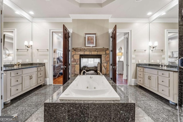 4080 Ryckeley Dr, Gainesville, GA 30504 - bathroom with baseboards, ensuite bath, crown molding, and granite finish floor