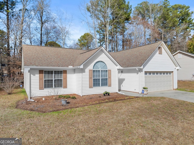 ranch-style house with a front lawn and a garage