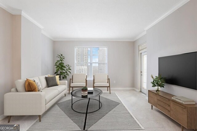 1101 Juniper St NE Unit 722, Atlanta, GA 30309 - living area with crown molding and light colored carpet