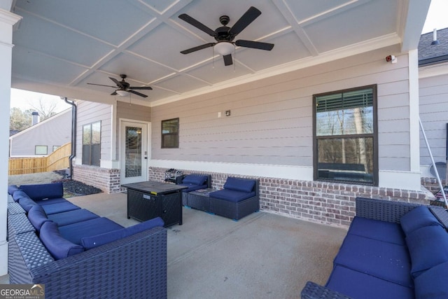 view of patio / terrace featuring an outdoor hangout area and ceiling fan