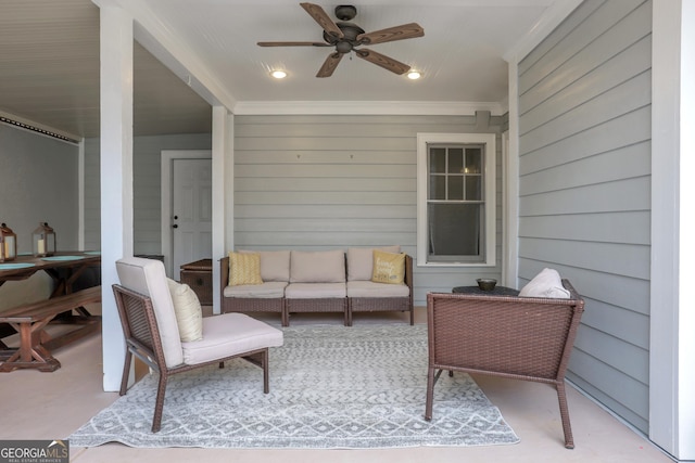 view of patio featuring outdoor lounge area and ceiling fan