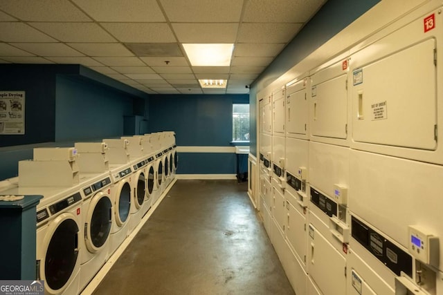 clothes washing area with stacked washer / drying machine and separate washer and dryer