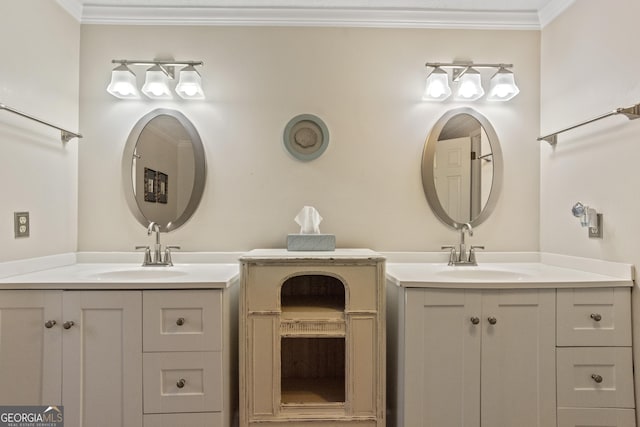 bathroom with vanity and crown molding