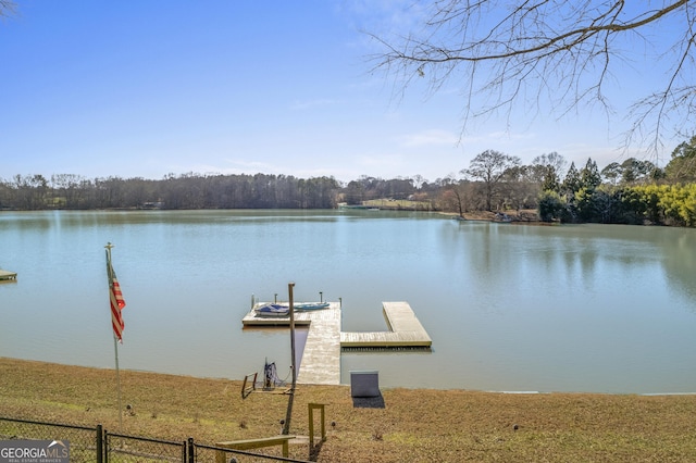 view of dock featuring a water view