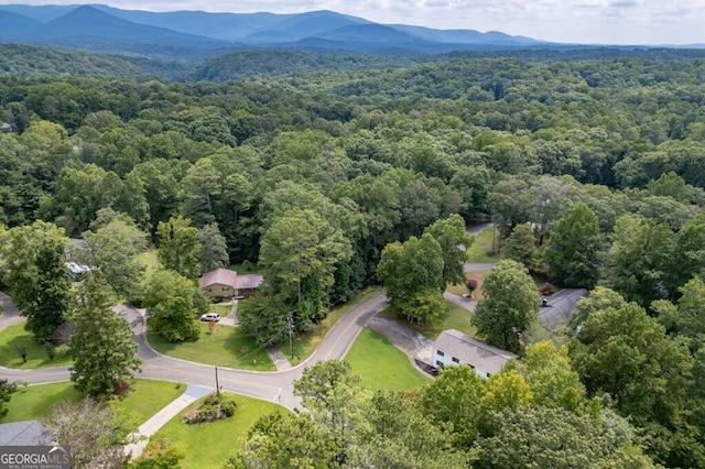 drone / aerial view featuring a mountain view