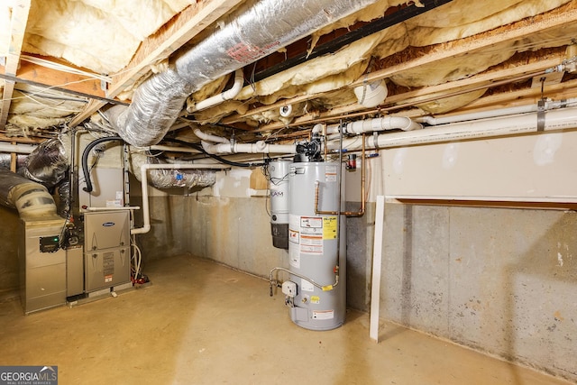 interior space with heating unit and gas water heater