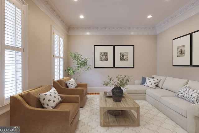 living room featuring ornamental molding