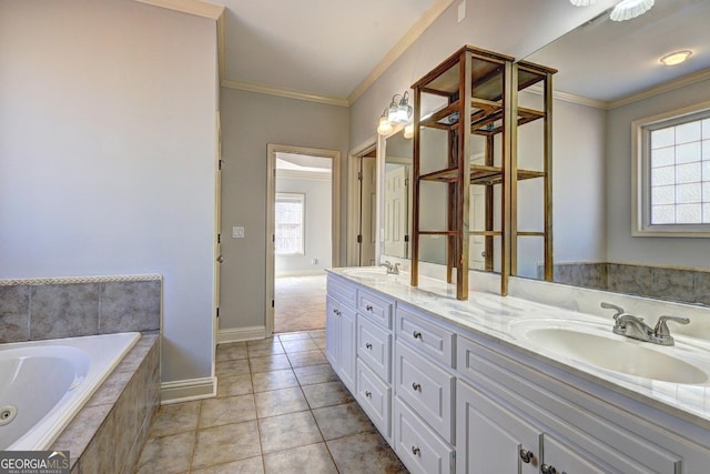 bathroom featuring crown molding, tile patterned flooring, and a sink