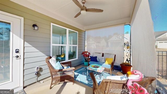 view of patio / terrace featuring ceiling fan and a porch