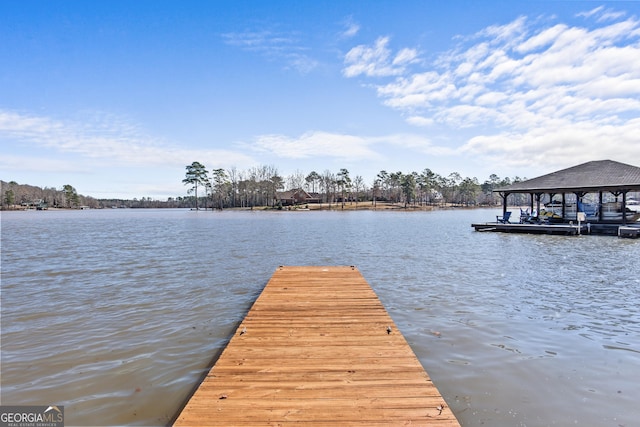 dock area with a water view