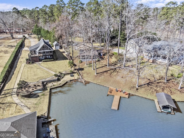 drone / aerial view featuring a water view