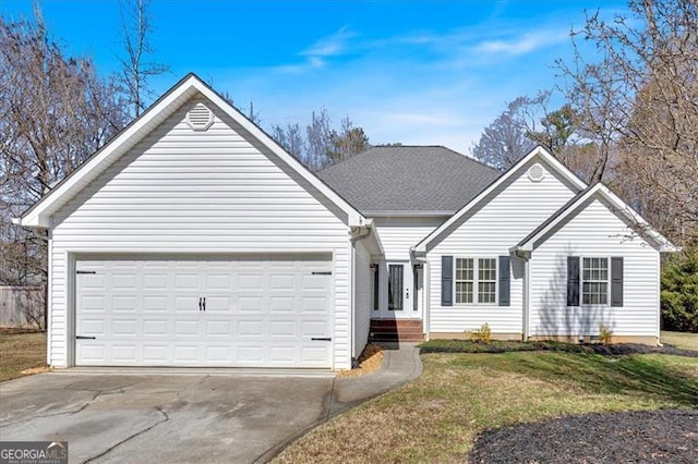 single story home with a front lawn and a garage