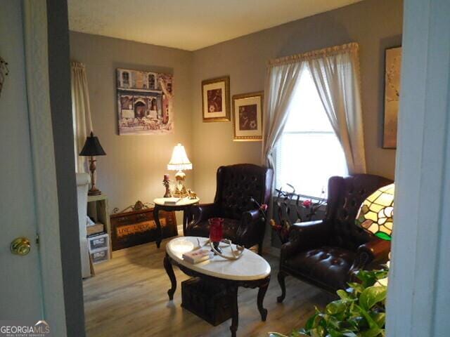 living area with light wood-type flooring