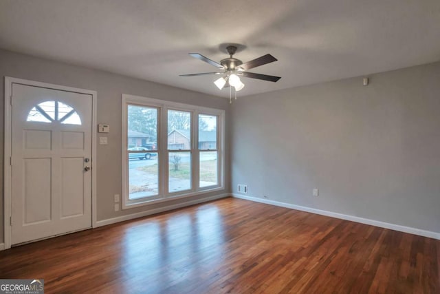 entrance foyer with ceiling fan and dark hardwood / wood-style floors