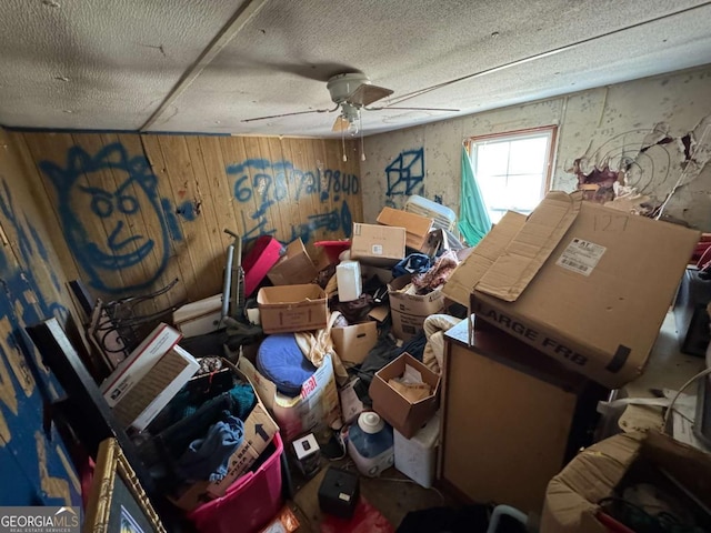 storage room with ceiling fan