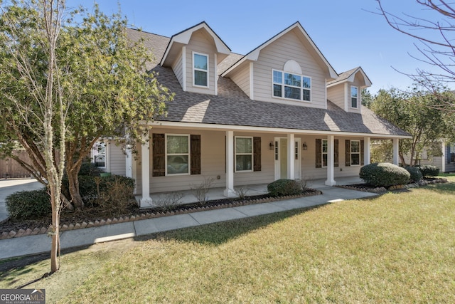 view of front of property featuring a front yard and a porch