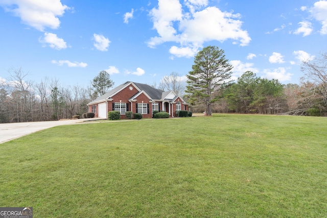 single story home with a front lawn and a garage