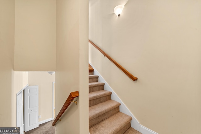 stairway with carpet flooring