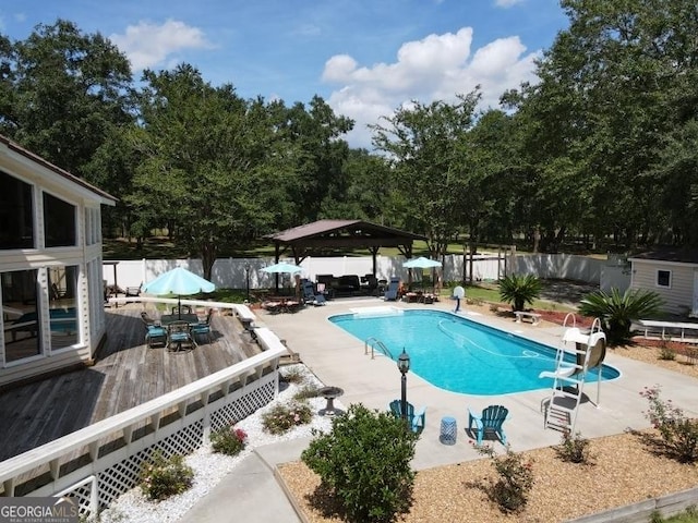 11 Plantation Dr, Swainsboro, GA 30401 - view of swimming pool with a gazebo, a patio area, a fenced backyard, and a fenced in pool
