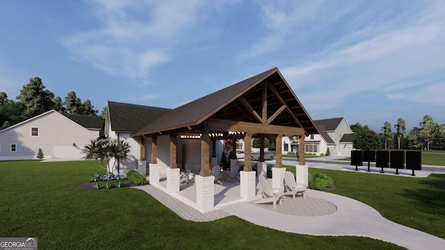 surrounding community with a yard and a gazebo