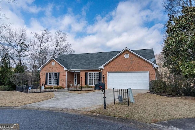 view of front of property featuring brick siding, an attached garage, driveway, and a shingled roof