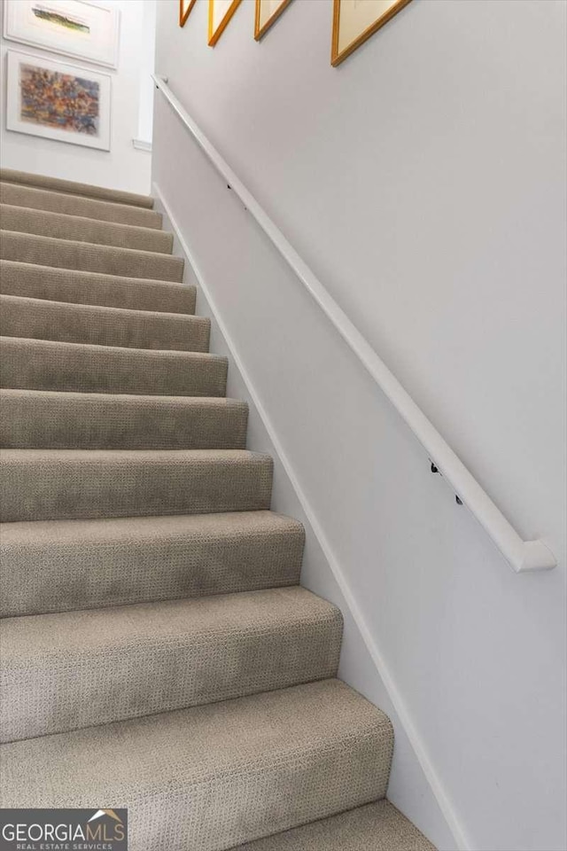 stairway featuring carpet floors