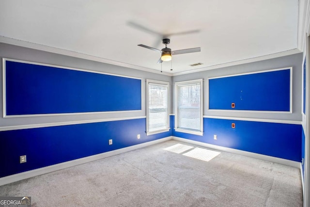 6498 Stonelake Pl SW, Atlanta, GA 30331 - empty room with ornamental molding, carpet floors, a ceiling fan, and baseboards