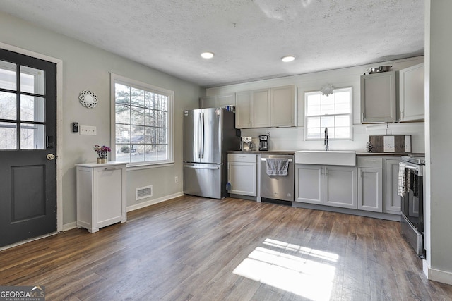 kitchen featuring gray cabinets, sink, and stainless steel appliances