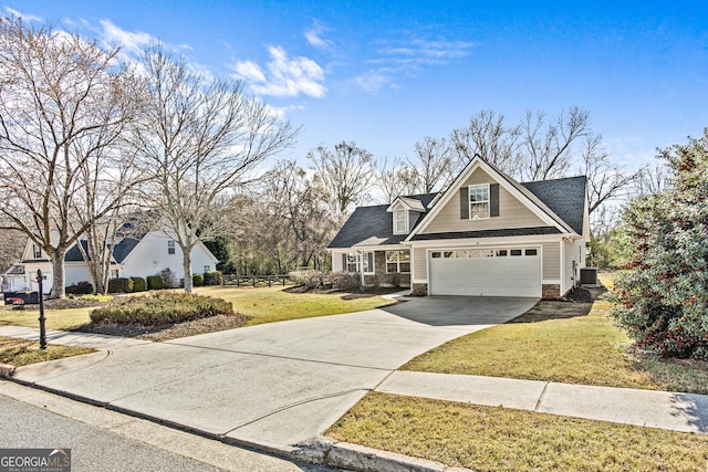 view of front facade with a front yard, concrete driveway, and cooling unit