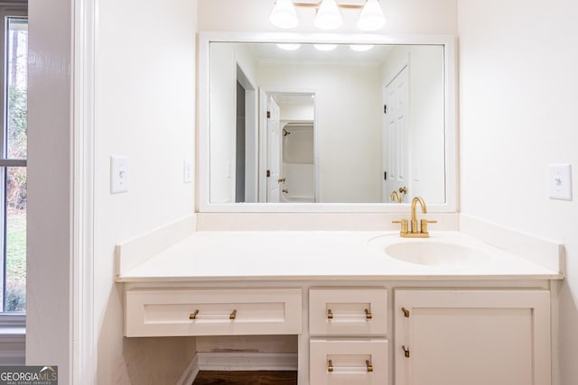 702 Hillmont Dr, Waycross, GA 31503 - bathroom featuring vanity, healthy amount of natural light, and ornamental molding
