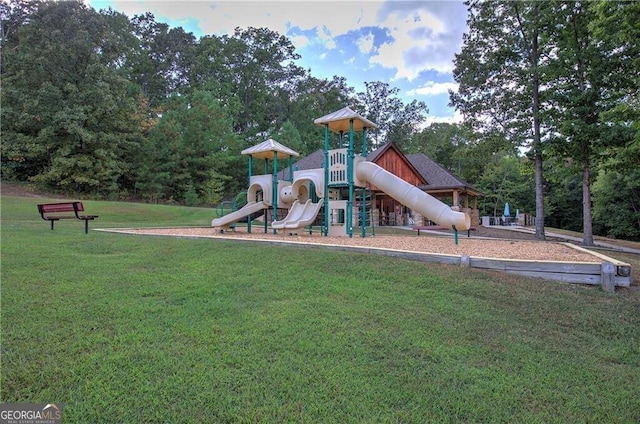 view of playground with a yard