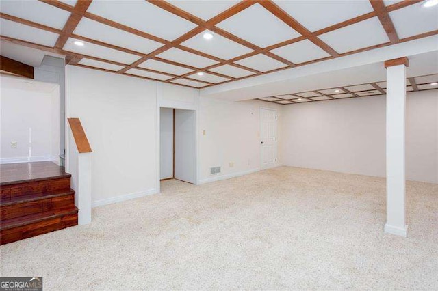 basement with light colored carpet