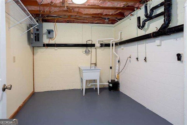 basement with electric panel