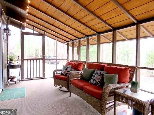 sunroom with wood ceiling