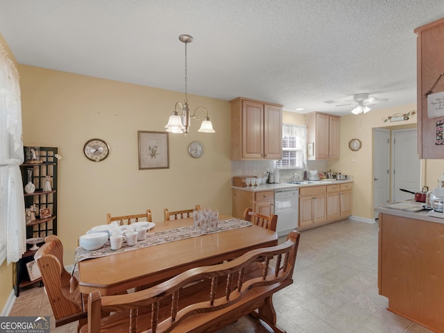 509 Carleton Pl, Locust Grove, GA 30248 - dining area featuring a ceiling fan, a textured ceiling, a chandelier, and baseboards