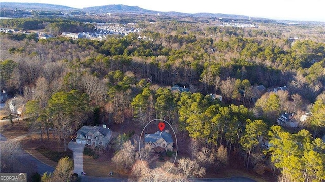 aerial view with a mountain view and a forest view