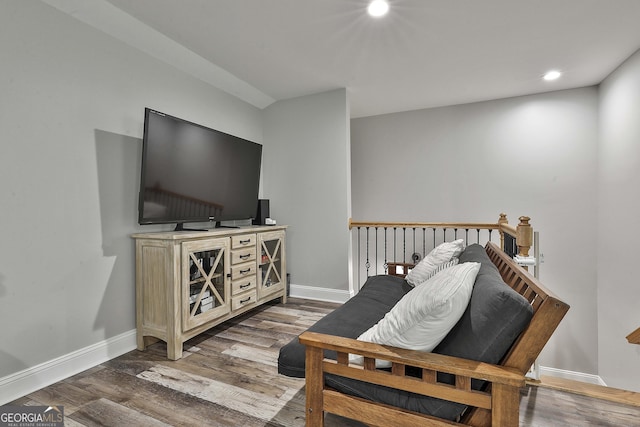 living room with dark wood-type flooring