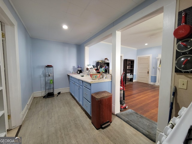 interior space featuring light wood-type flooring and sink