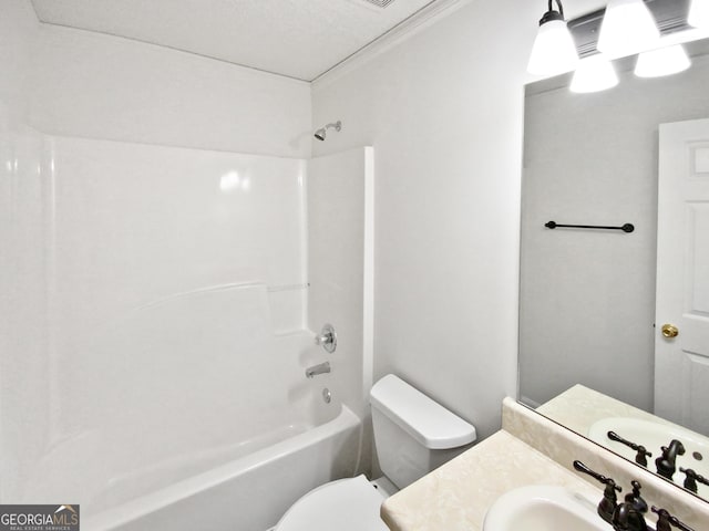 full bathroom with vanity, toilet, and shower / bathtub combination