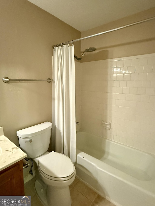 6900 Roswell Rd Unit 7N, Atlanta, GA 30328 - bathroom with toilet, shower / bath combination with curtain, tile patterned flooring, and vanity