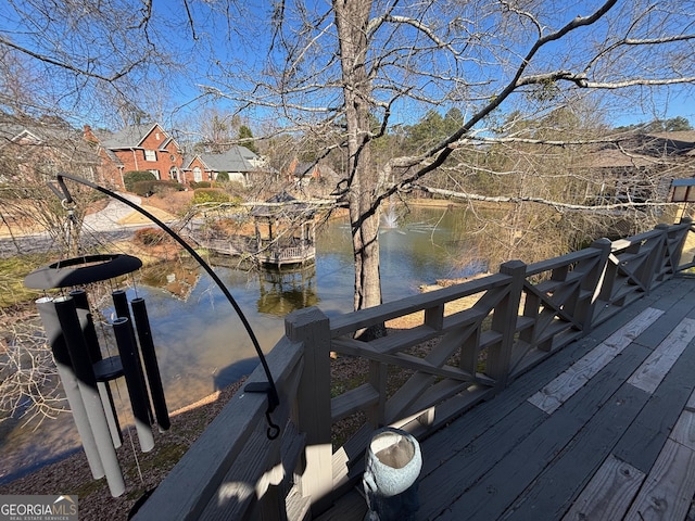 exterior space with a water view