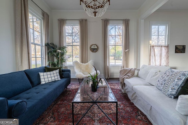 living room featuring ornamental molding