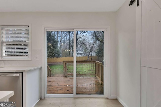 doorway featuring light wood-type flooring