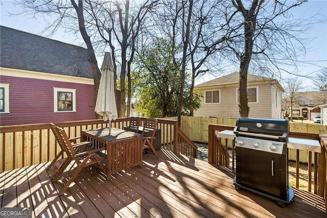 deck featuring area for grilling