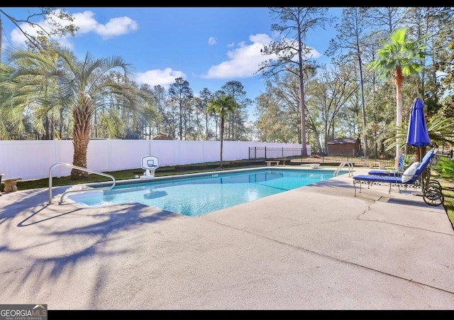 view of swimming pool with a patio