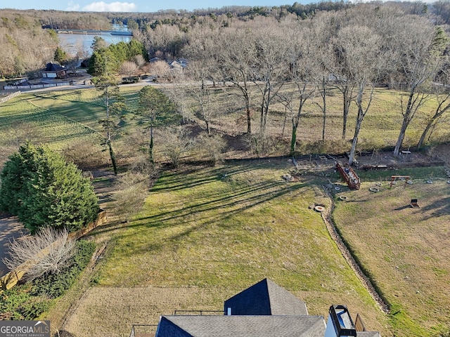 birds eye view of property featuring a rural view